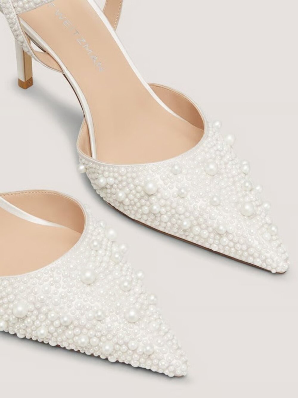 Stuart Weitzman Bliss 85 Pearl-Embellished Satin Pumps Cream/Natural US Size 7.5 - Picture 16 of 16